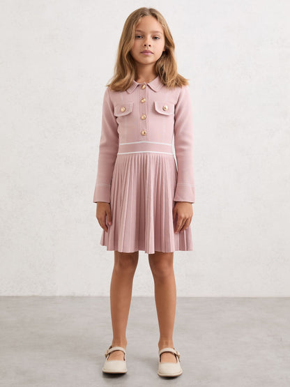 Reiss Pink Sapna 9-13 yrs Button-Detail Knitted Dress image 1