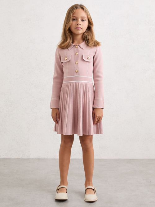 Reiss Pink Sapna 9-13 yrs Button-Detail Knitted Dress image 1