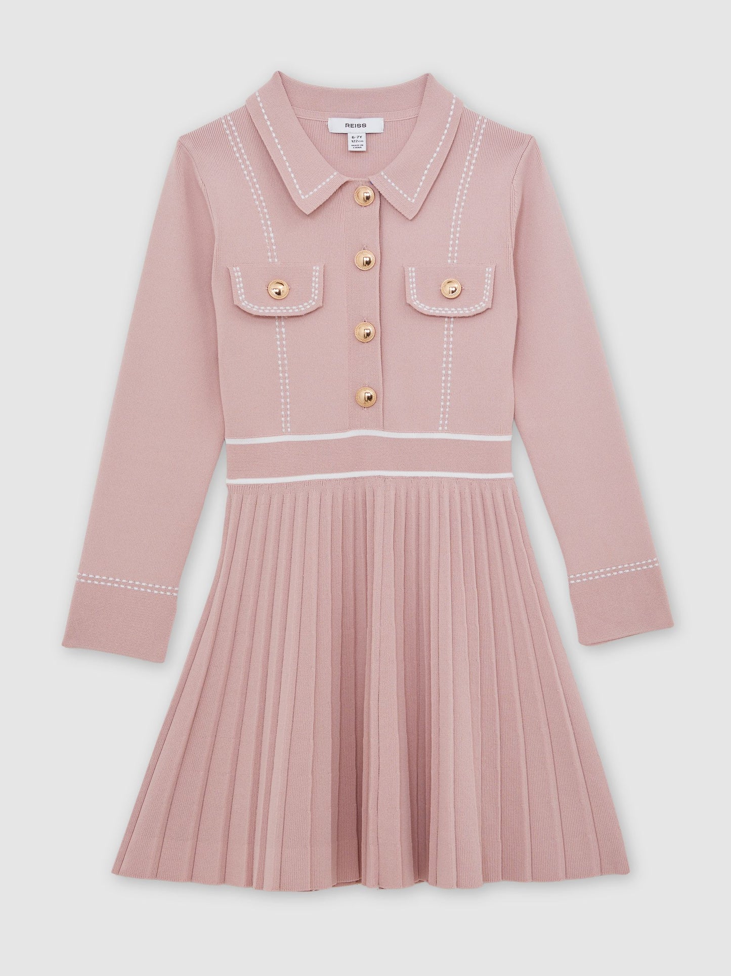 Reiss Pink Sapna 9-13 yrs Button-Detail Knitted Dress image 2