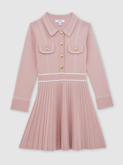 Reiss Pink Sapna 9-13 yrs Button-Detail Knitted Dress image 2