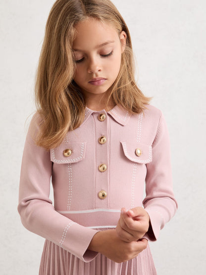 Reiss Pink Sapna 9-13 yrs Button-Detail Knitted Dress image 3