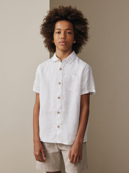 Dsiney Kidz - White Short Sleeve Linen Shirt (3-16yrs) image 1