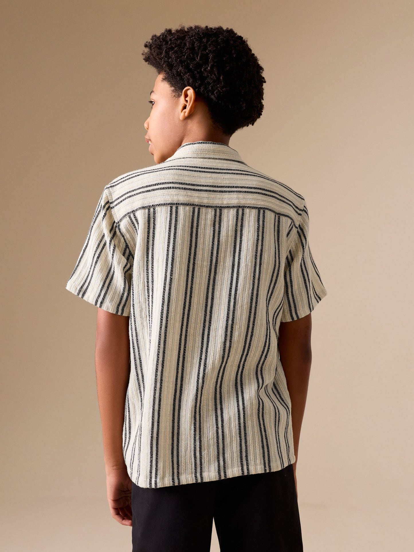 Dsiney Kidz - Black/Cream Short Sleeve Textured Stripe Revere Shirt (3-16yrs) image 2
