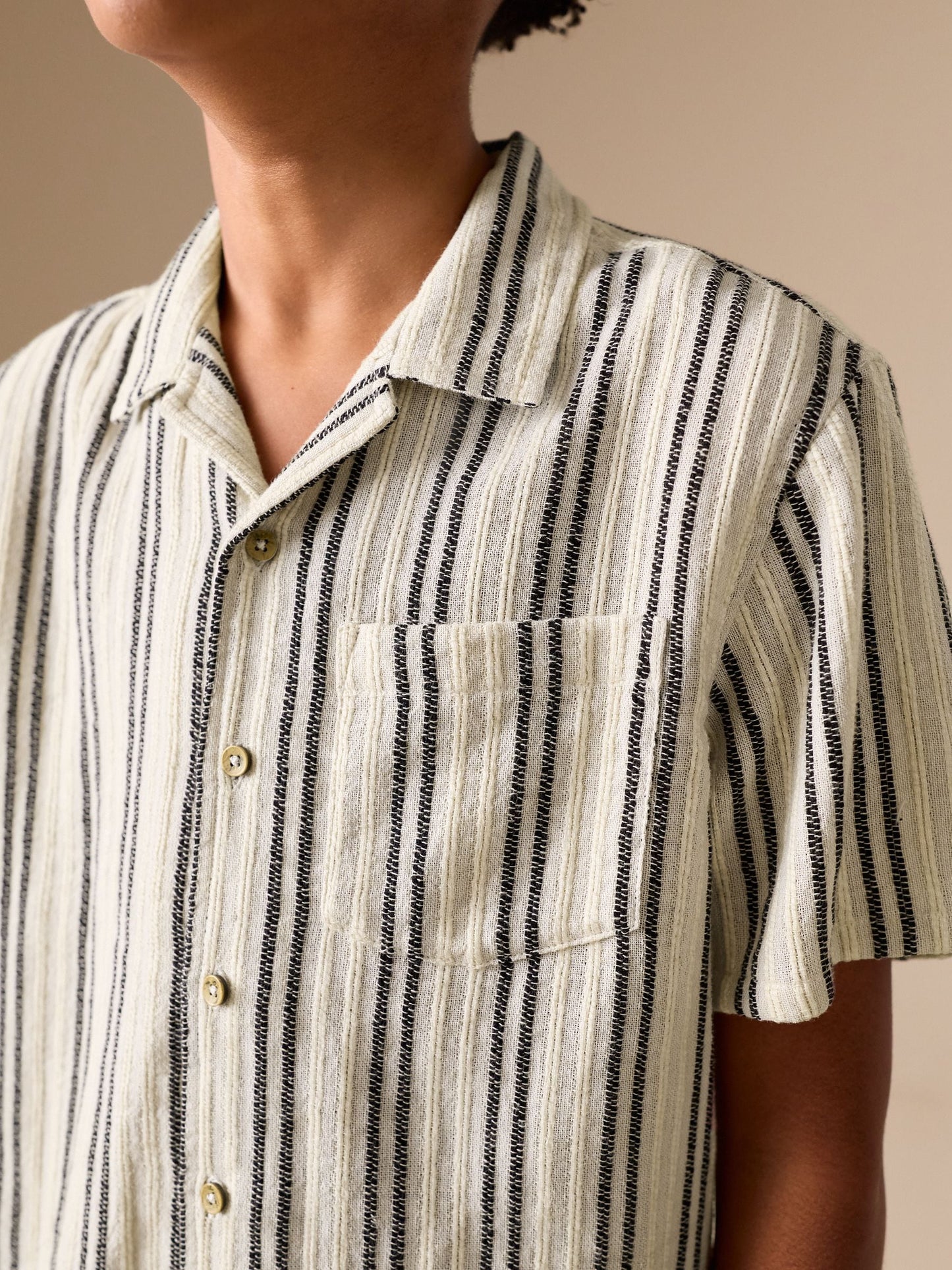 Dsiney Kidz - Black/Cream Short Sleeve Textured Stripe Revere Shirt (3-16yrs) image 4