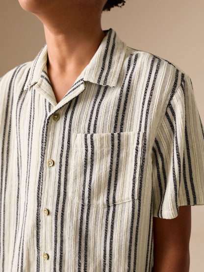 Dsiney Kidz - Black/Cream Short Sleeve Textured Stripe Revere Shirt (3-16yrs) image 4