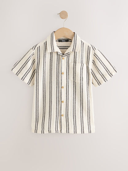 Dsiney Kidz - Black/Cream Short Sleeve Textured Stripe Revere Shirt (3-16yrs) image 5