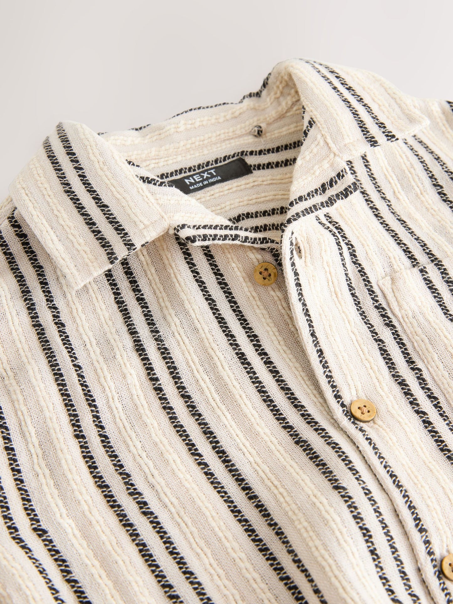 Dsiney Kidz - Black/Cream Short Sleeve Textured Stripe Revere Shirt (3-16yrs) image 7