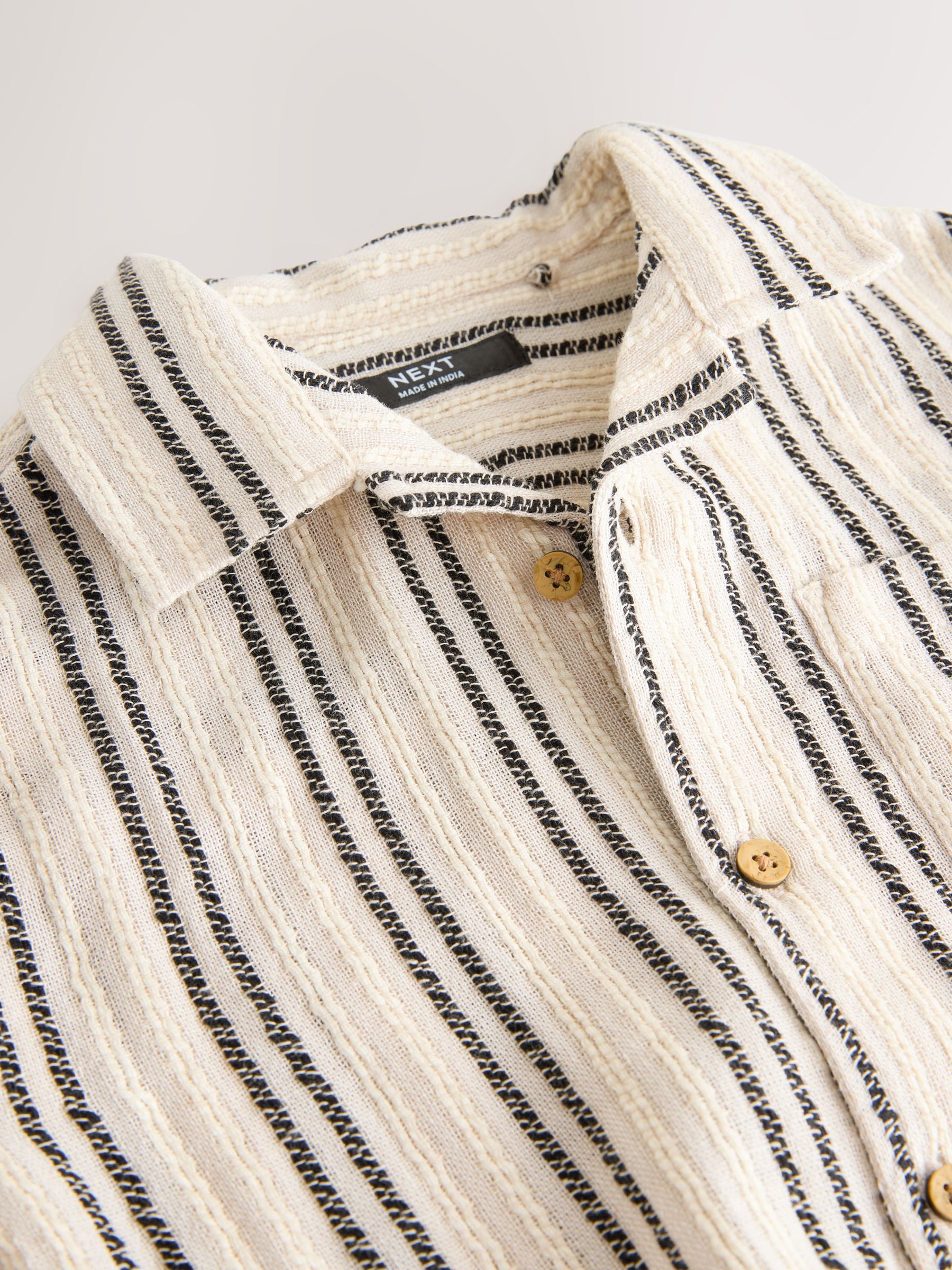Dsiney Kidz - Black/Cream Short Sleeve Textured Stripe Revere Shirt (3-16yrs) image 7