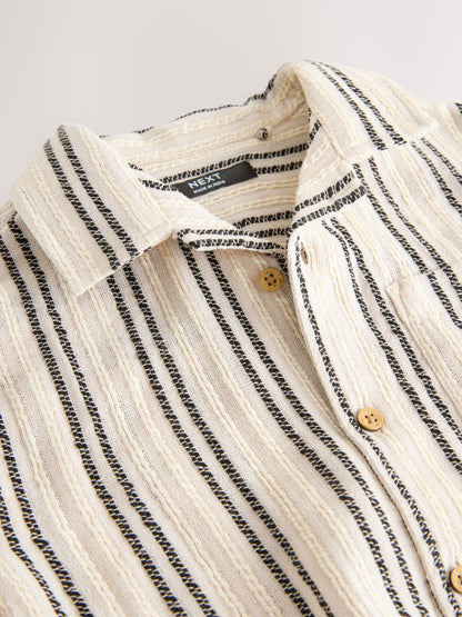 Dsiney Kidz - Black/Cream Short Sleeve Textured Stripe Revere Shirt (3-16yrs) image 7