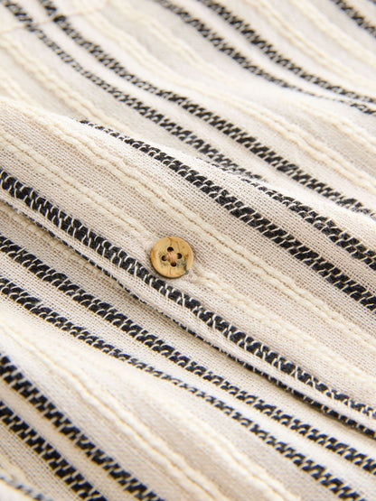 Dsiney Kidz - Black/Cream Short Sleeve Textured Stripe Revere Shirt (3-16yrs) image 8