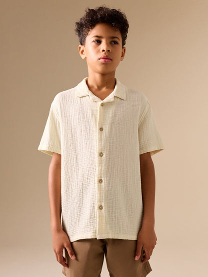 Dsiney Kidz - Ecru Short Sleeve Revere Collar Double Cloth Shirt (3-16yrs) image 1