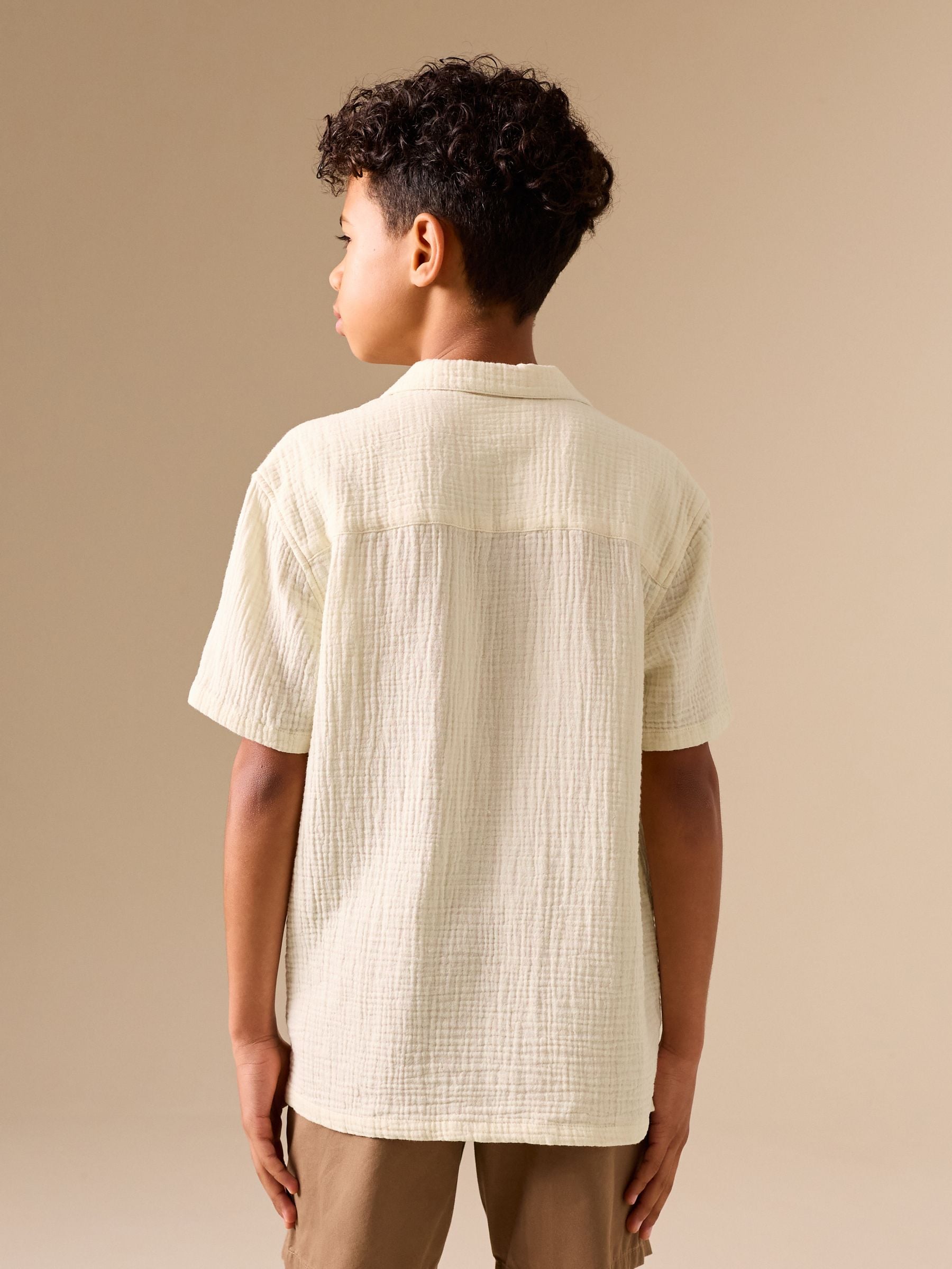 Dsiney Kidz - Ecru Short Sleeve Revere Collar Double Cloth Shirt (3-16yrs) image 3