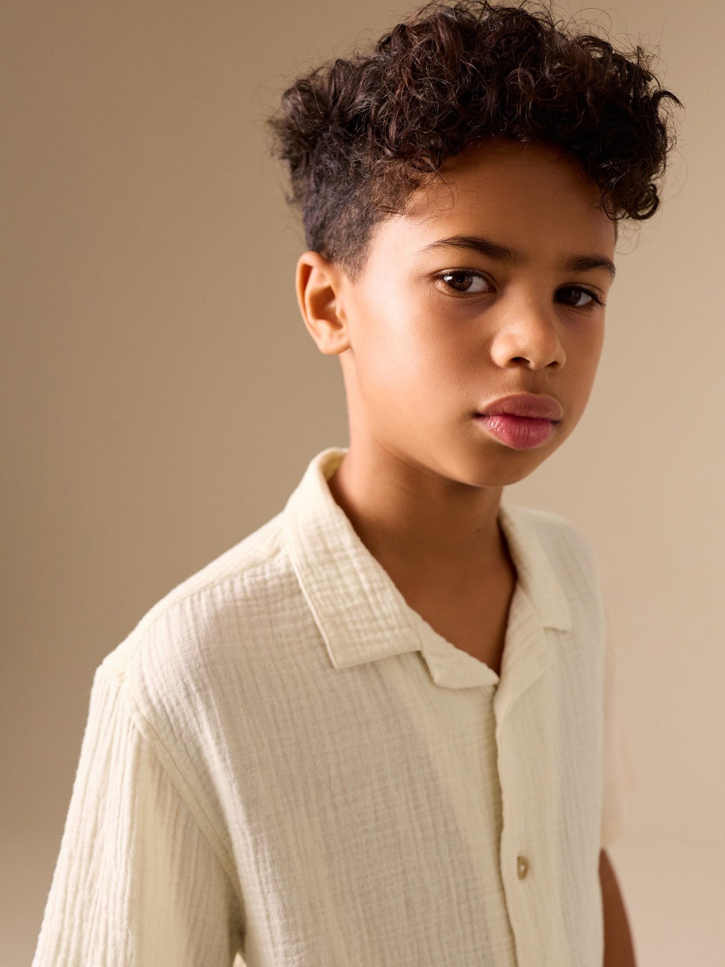 Dsiney Kidz - Ecru Short Sleeve Revere Collar Double Cloth Shirt (3-16yrs) image 4