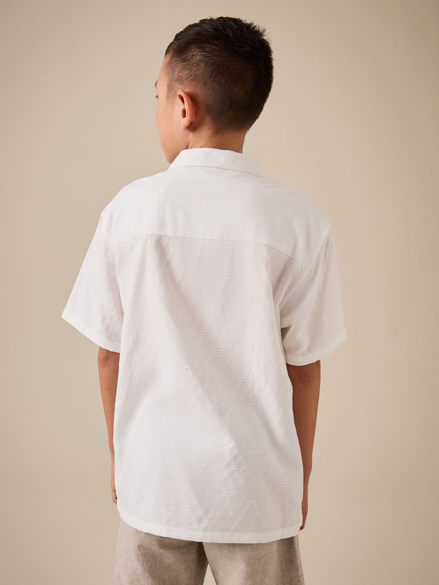 Dsiney Kidz - White Textured Short Sleeve Revere Collar Textured Shirt (3-16yrs) image 3