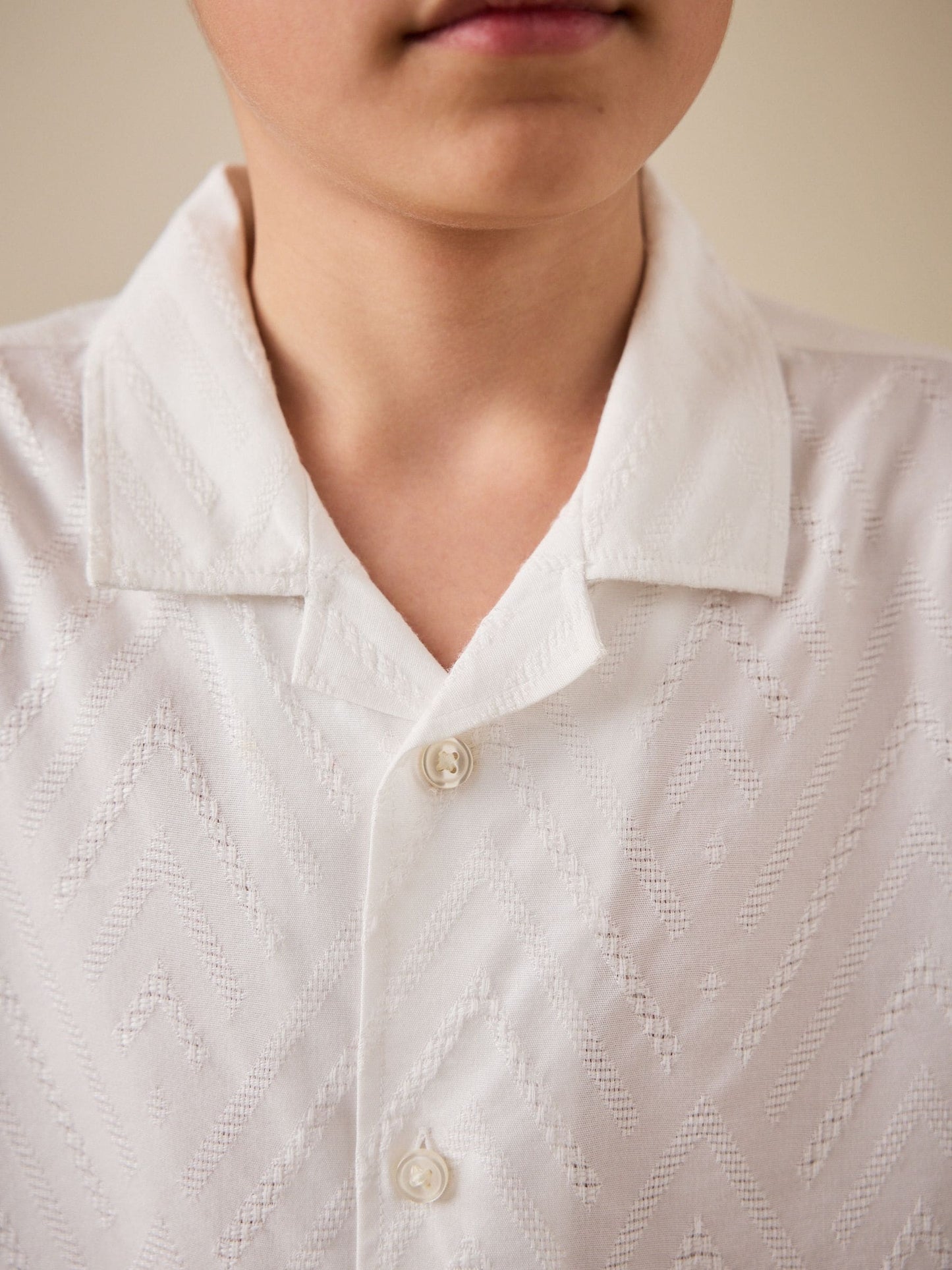 Dsiney Kidz - White Textured Short Sleeve Revere Collar Textured Shirt (3-16yrs) image 4