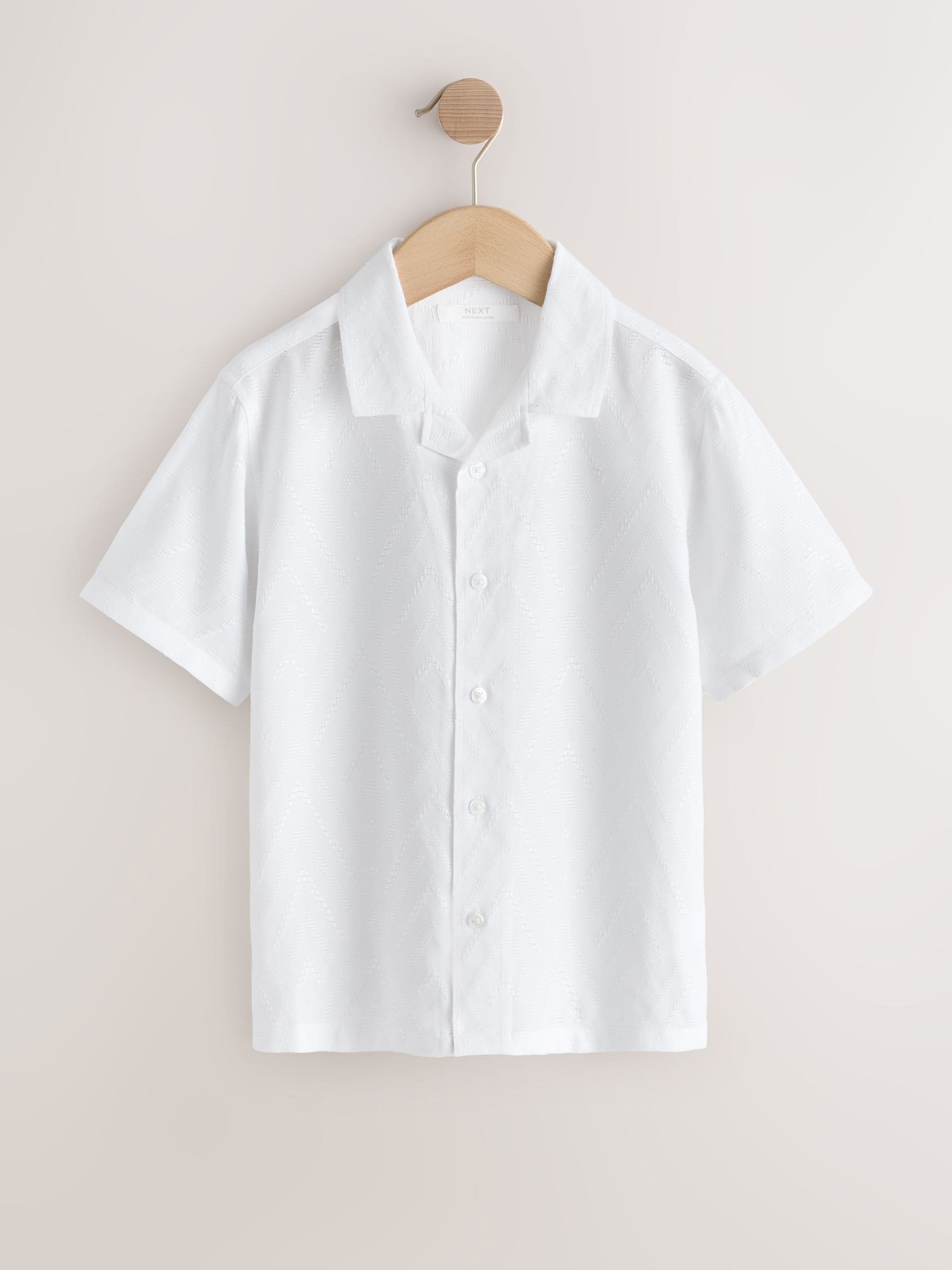 Dsiney Kidz - White Textured Short Sleeve Revere Collar Textured Shirt (3-16yrs) image 5