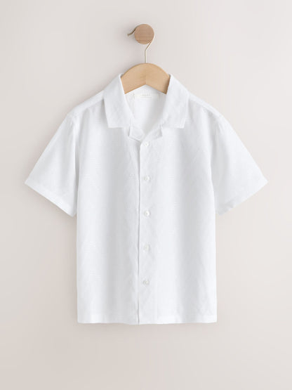 Dsiney Kidz - White Textured Short Sleeve Revere Collar Textured Shirt (3-16yrs) image 5