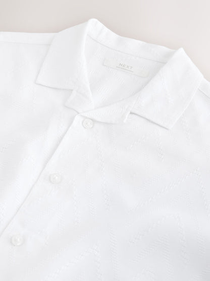 Dsiney Kidz - White Textured Short Sleeve Revere Collar Textured Shirt (3-16yrs) image 8