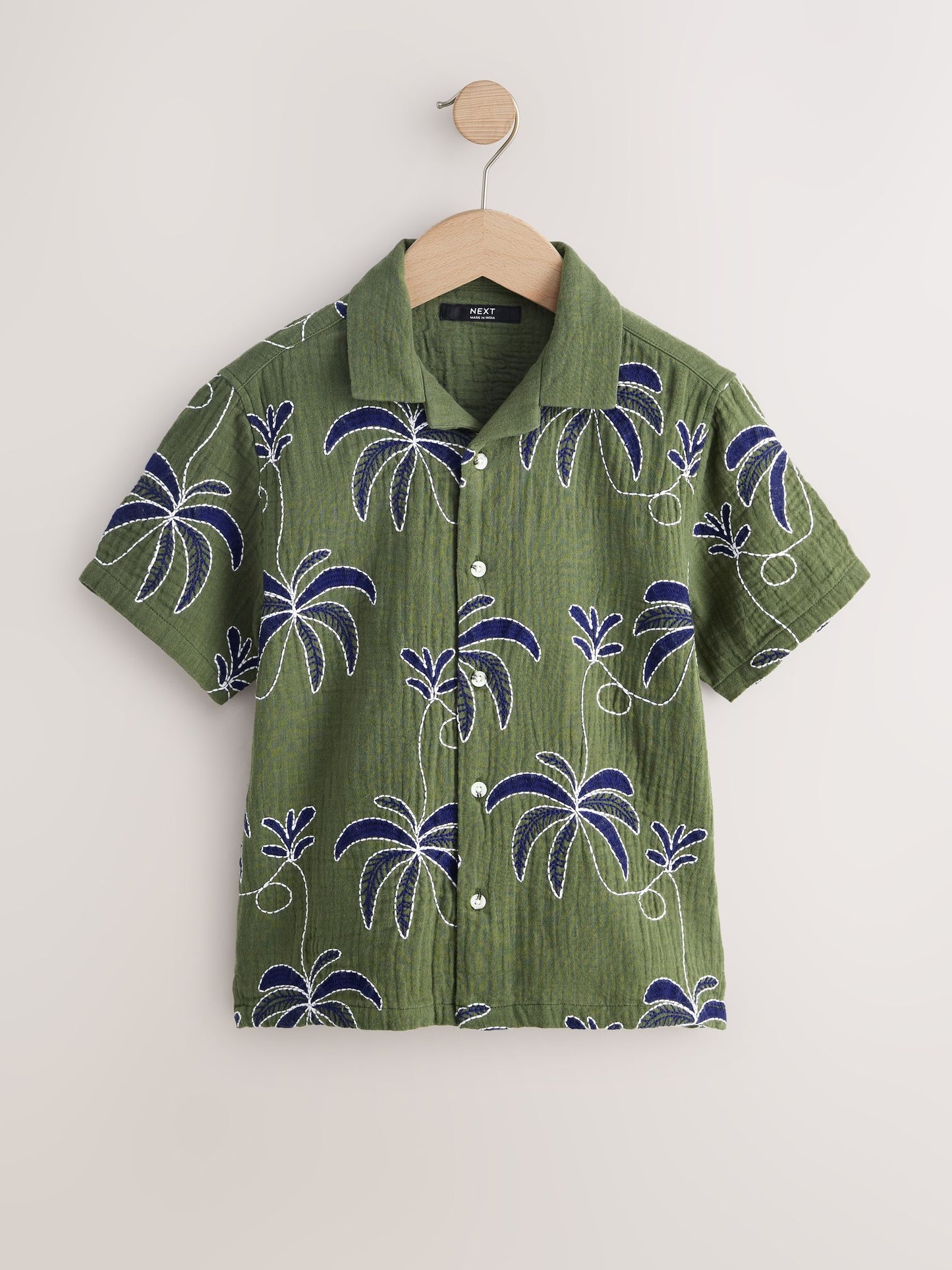 Dsiney Kidz - Khaki Green All Over Embroidery Short Sleeve Revere Collar Shirt (3-16yrs) image 5