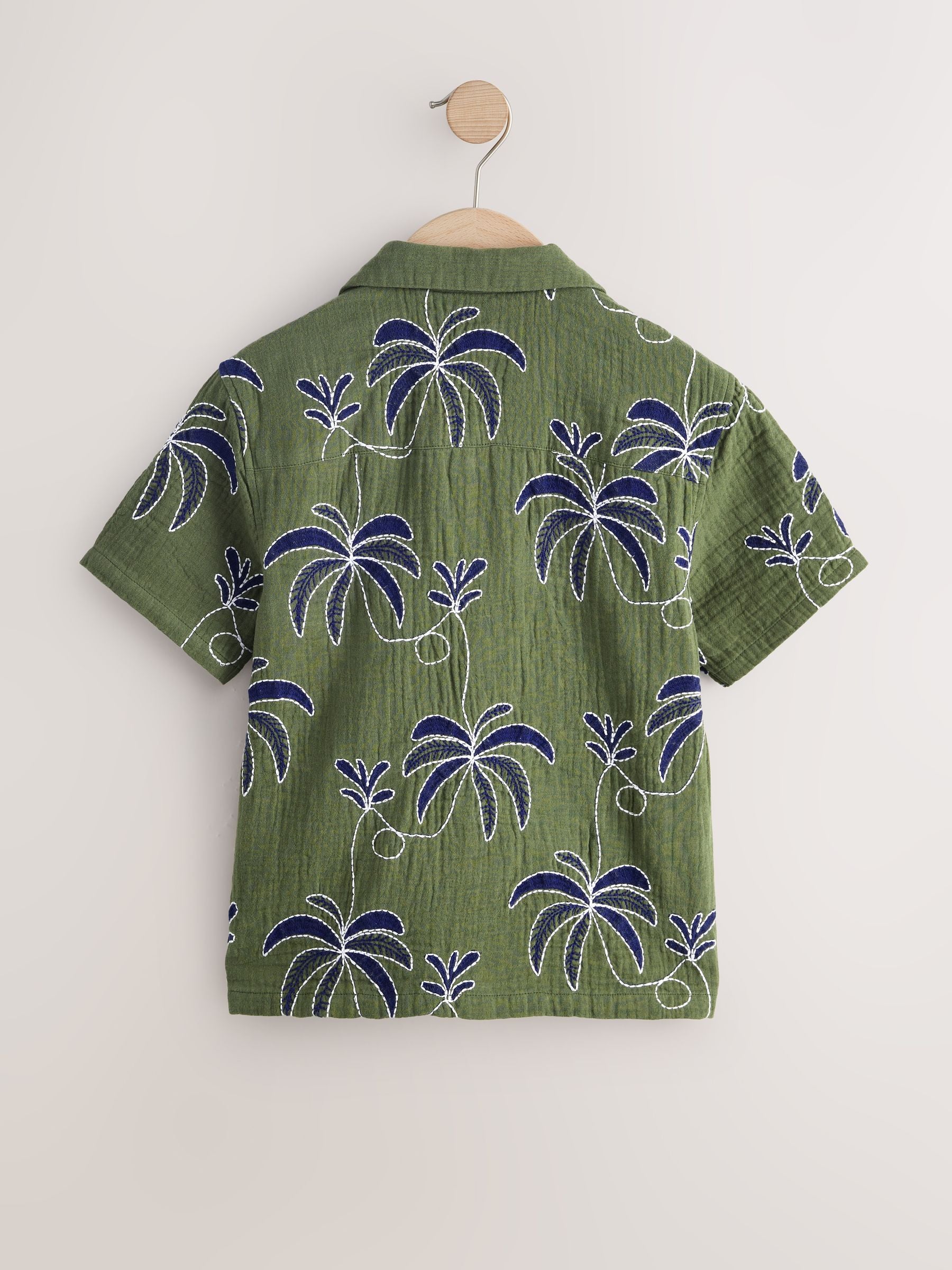 Dsiney Kidz - Khaki Green All Over Embroidery Short Sleeve Revere Collar Shirt (3-16yrs) image 6
