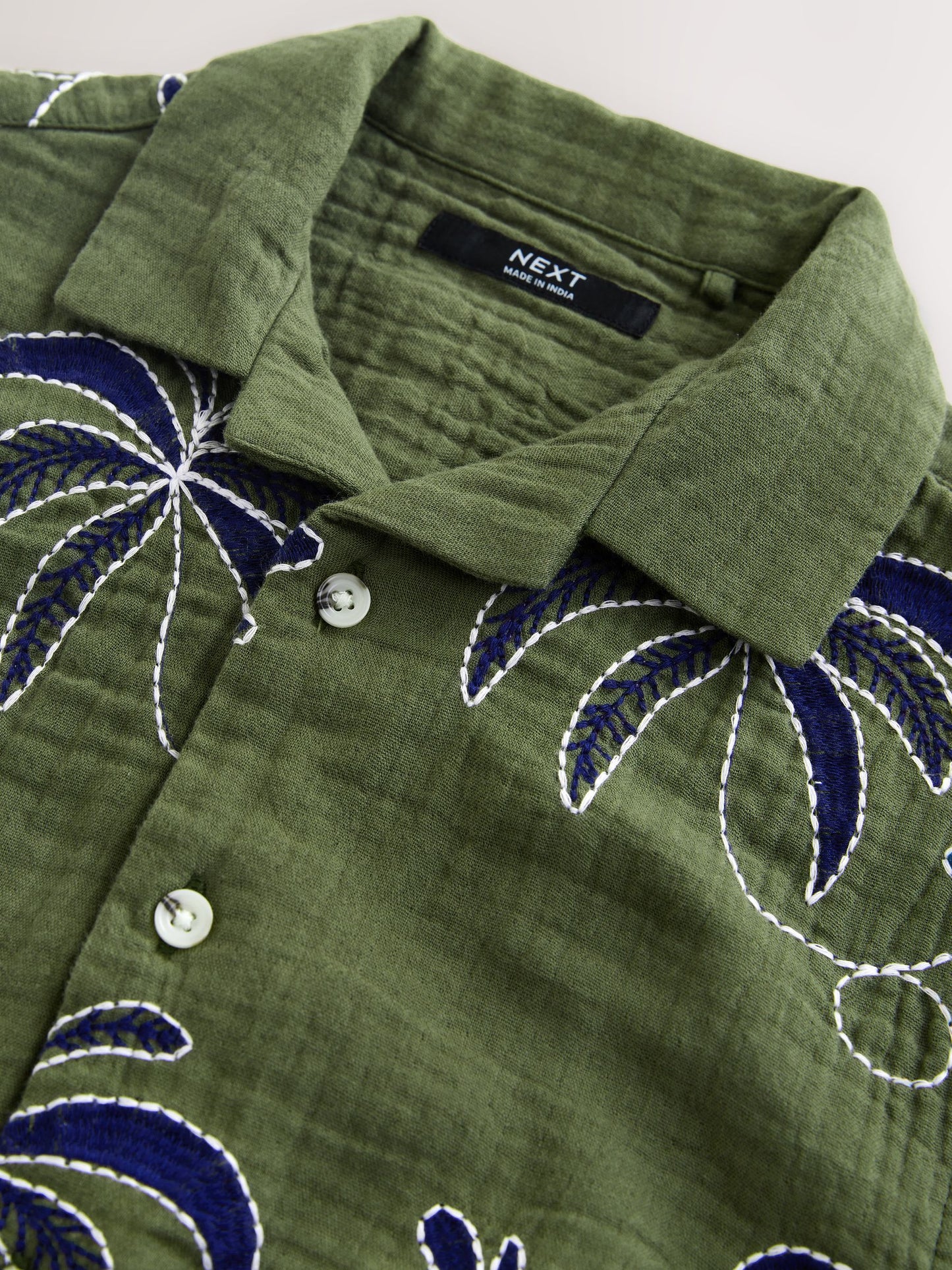 Dsiney Kidz - Khaki Green All Over Embroidery Short Sleeve Revere Collar Shirt (3-16yrs) image 7