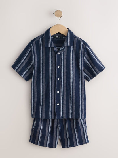 Dsiney Kidz - Navy/White Short Sleeve Textured Stripe Shirt and Shorts Set (3-16yrs) image 1