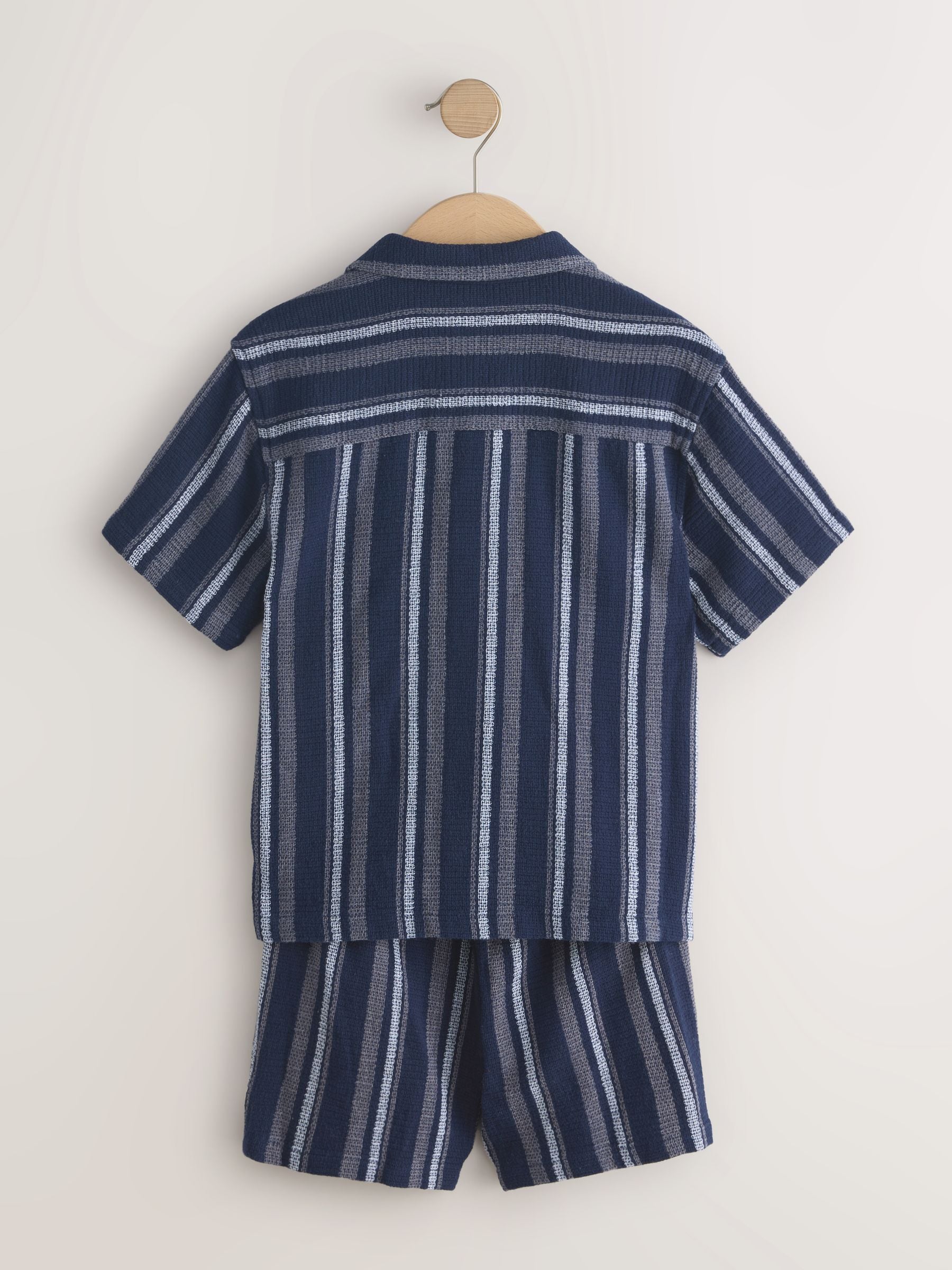 Dsiney Kidz - Navy/White Short Sleeve Textured Stripe Shirt and Shorts Set (3-16yrs) image 2