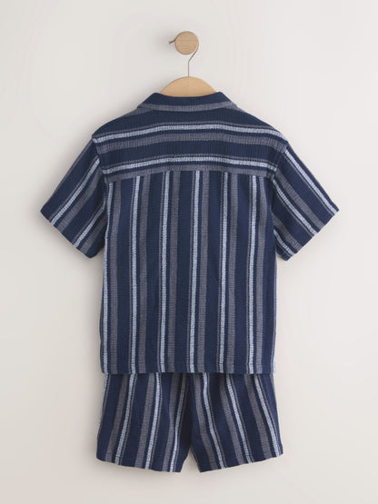 Dsiney Kidz - Navy/White Short Sleeve Textured Stripe Shirt and Shorts Set (3-16yrs) image 2