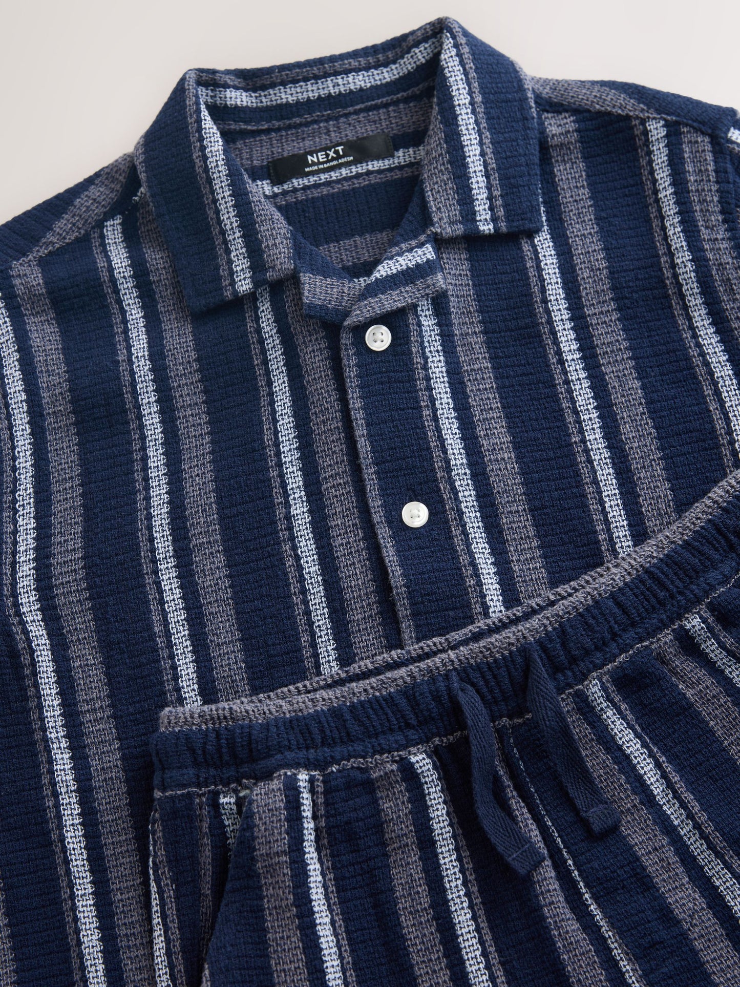 Dsiney Kidz - Navy/White Short Sleeve Textured Stripe Shirt and Shorts Set (3-16yrs) image 3