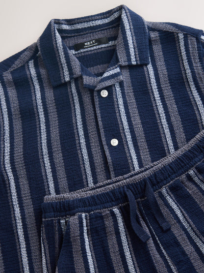 Dsiney Kidz - Navy/White Short Sleeve Textured Stripe Shirt and Shorts Set (3-16yrs) image 3