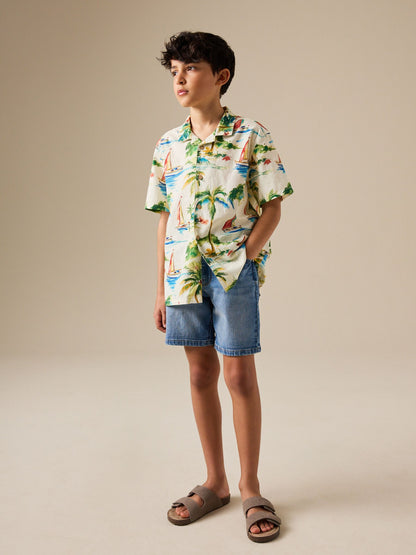 Dsiney Kidz - Ecru Boat All Over Print Short Sleeve Revere Collar Shirt (3-16yrs) image 2
