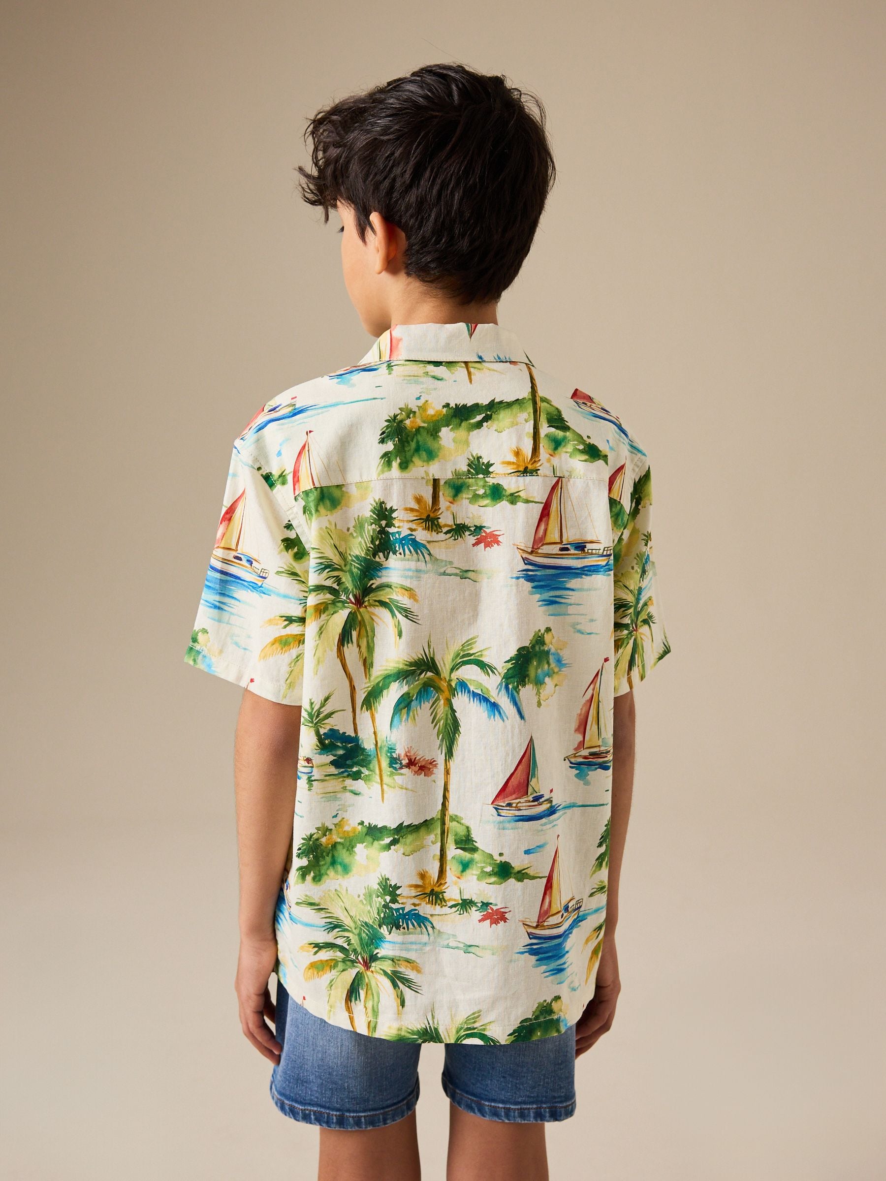 Dsiney Kidz - Ecru Boat All Over Print Short Sleeve Revere Collar Shirt (3-16yrs) image 3