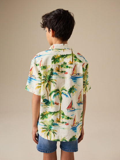 Dsiney Kidz - Ecru Boat All Over Print Short Sleeve Revere Collar Shirt (3-16yrs) image 3
