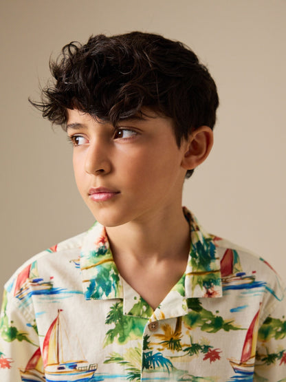Dsiney Kidz - Ecru Boat All Over Print Short Sleeve Revere Collar Shirt (3-16yrs) image 4