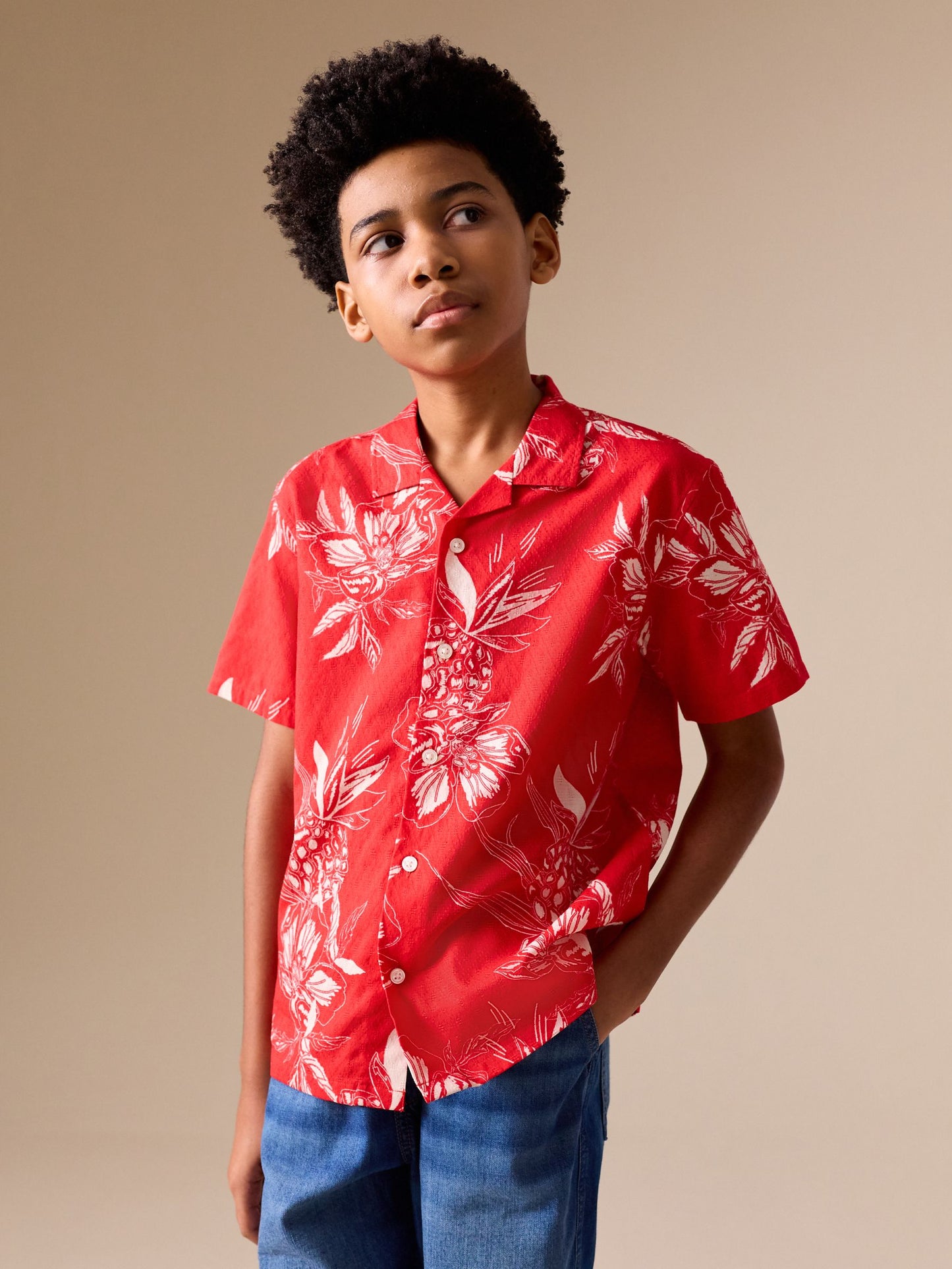 Dsiney Kidz - Red Pineapple Print Short Sleeve Revere Collar Shirt (3-16yrs) image 1