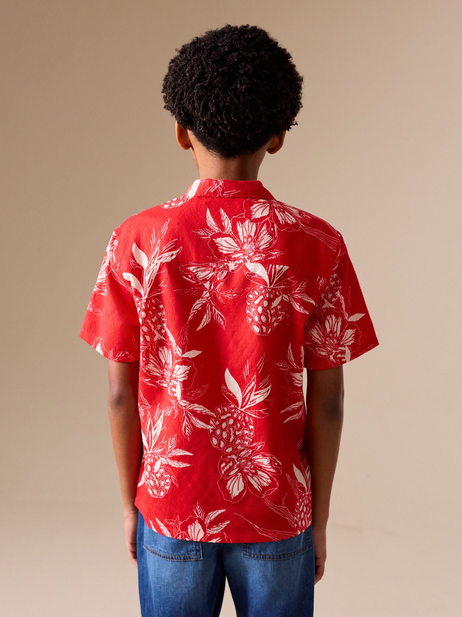 Dsiney Kidz - Red Pineapple Print Short Sleeve Revere Collar Shirt (3-16yrs) image 3