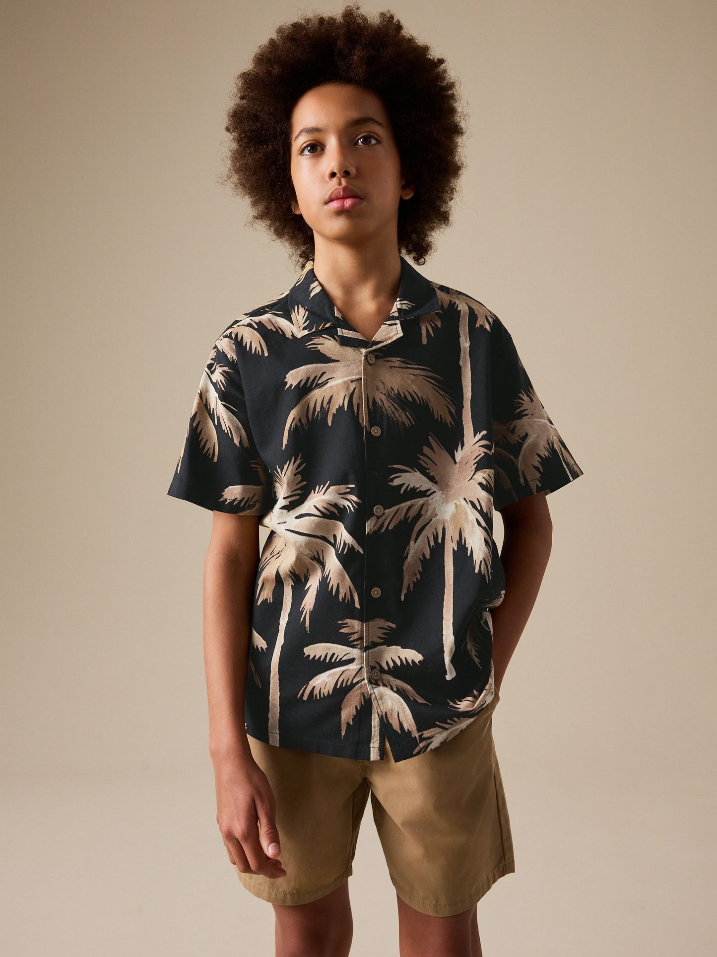 Dsiney Kidz - Black Palm All Over Print Short Sleeve Revere Collar Shirt (3-16yrs) image 1