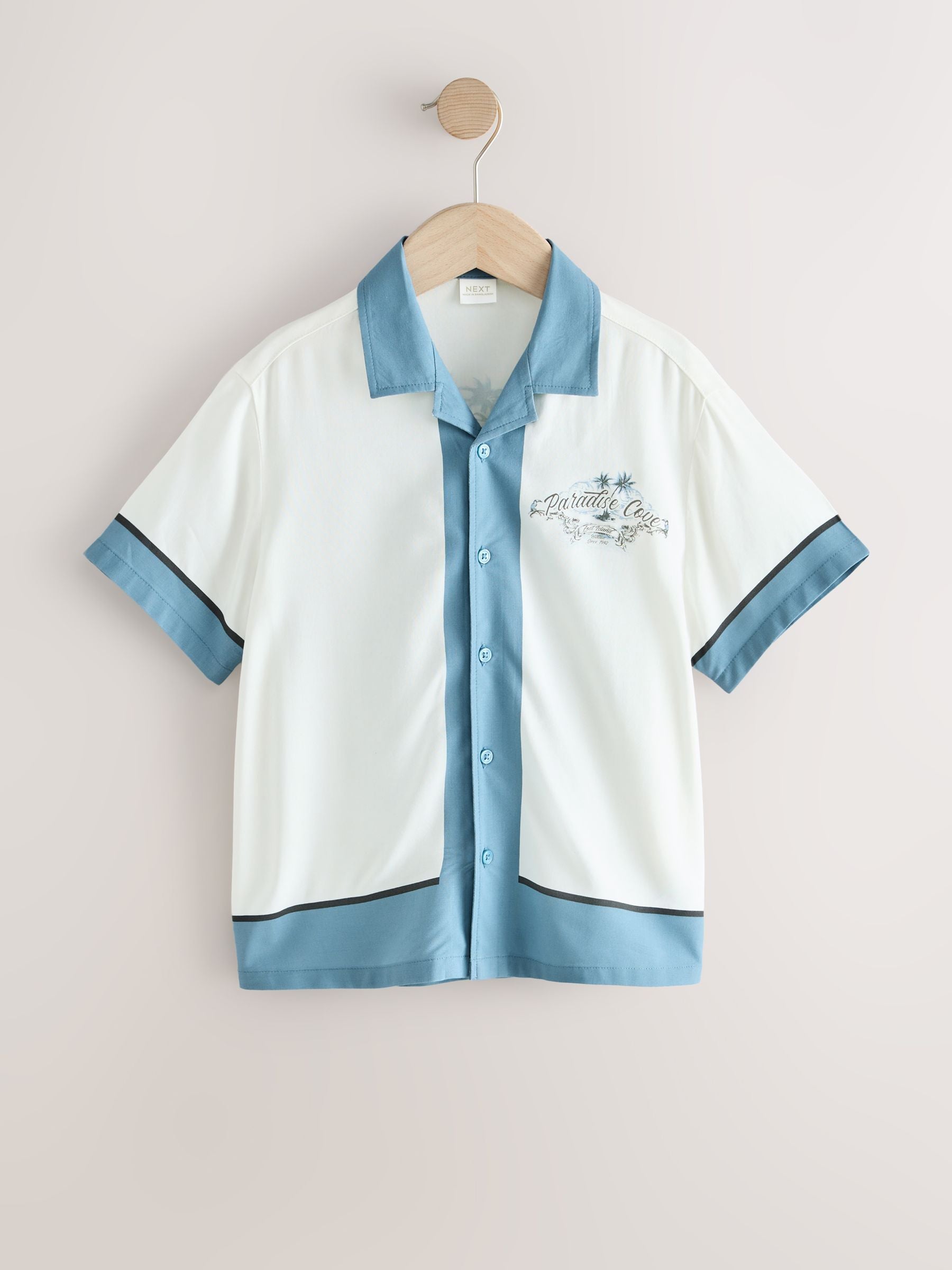 Dsiney Kidz - White/Blue Palm Border Short Sleeve Revere Collar Shirt (3-16yrs) image 5