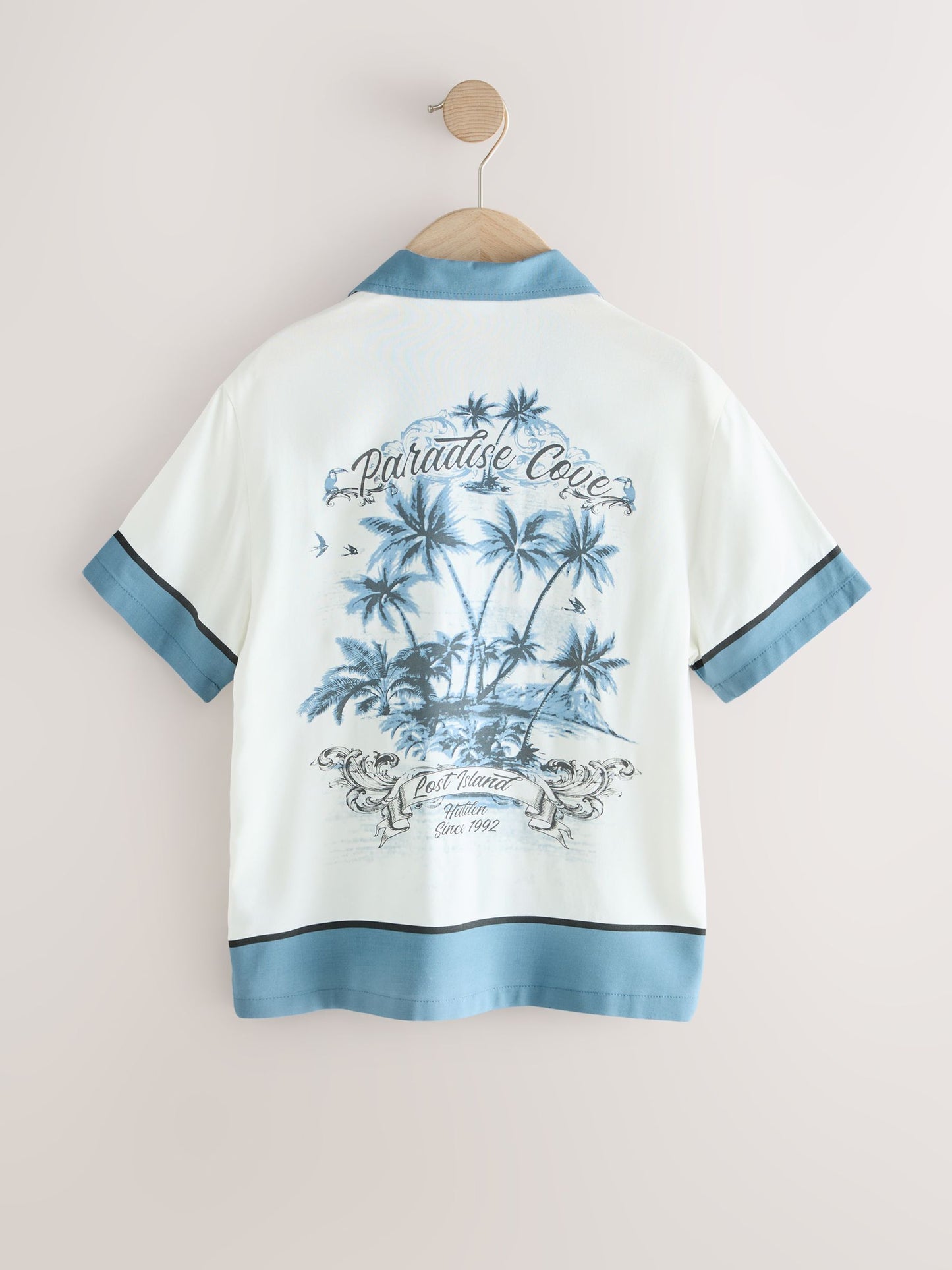 Dsiney Kidz - White/Blue Palm Border Short Sleeve Revere Collar Shirt (3-16yrs) image 6
