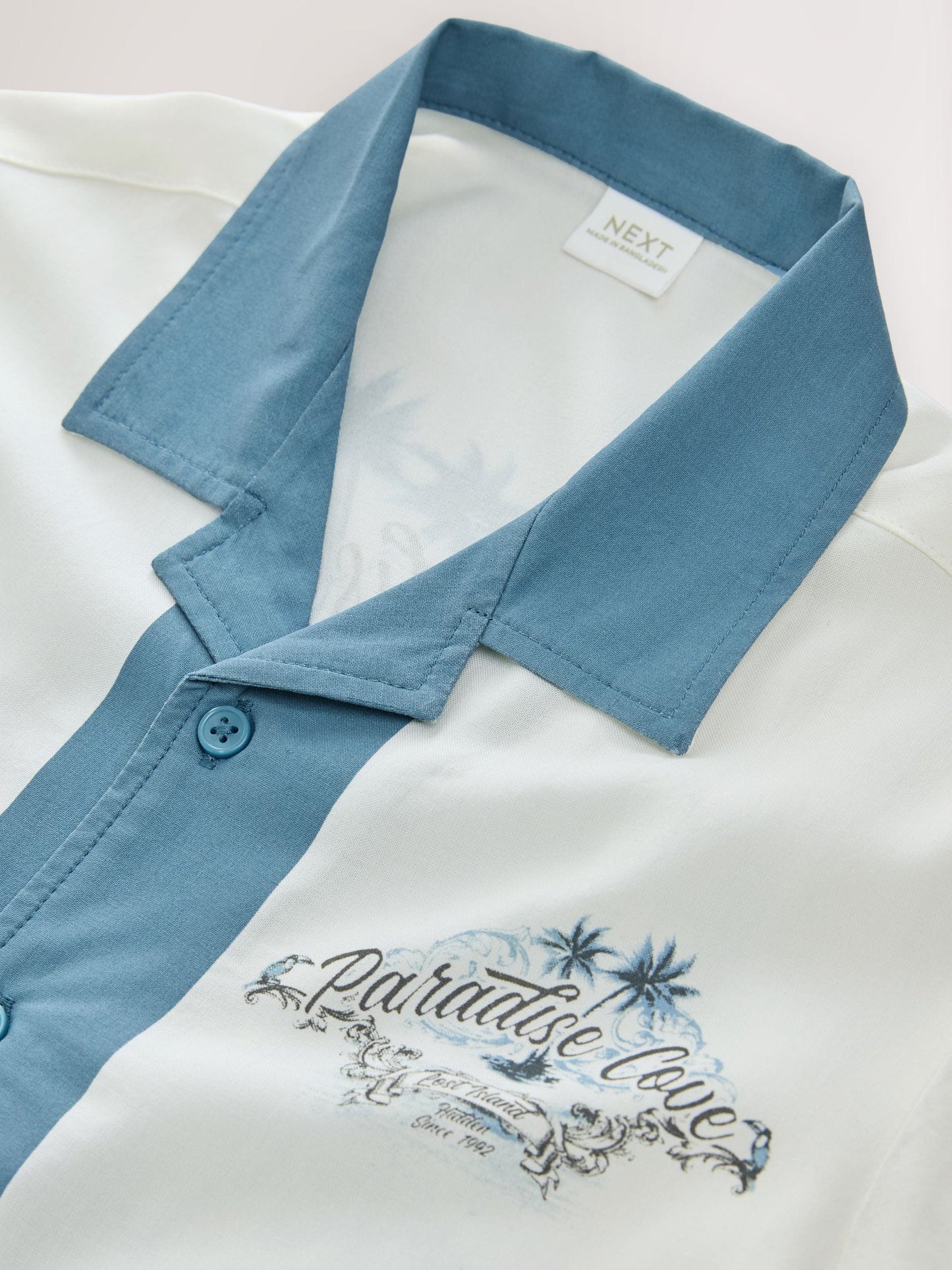 Dsiney Kidz - White/Blue Palm Border Short Sleeve Revere Collar Shirt (3-16yrs) image 7
