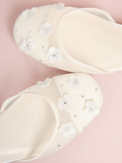 Lipsy White Sequin Floral Mesh Occasion Flower Girl Block Heeled Sandals image 2