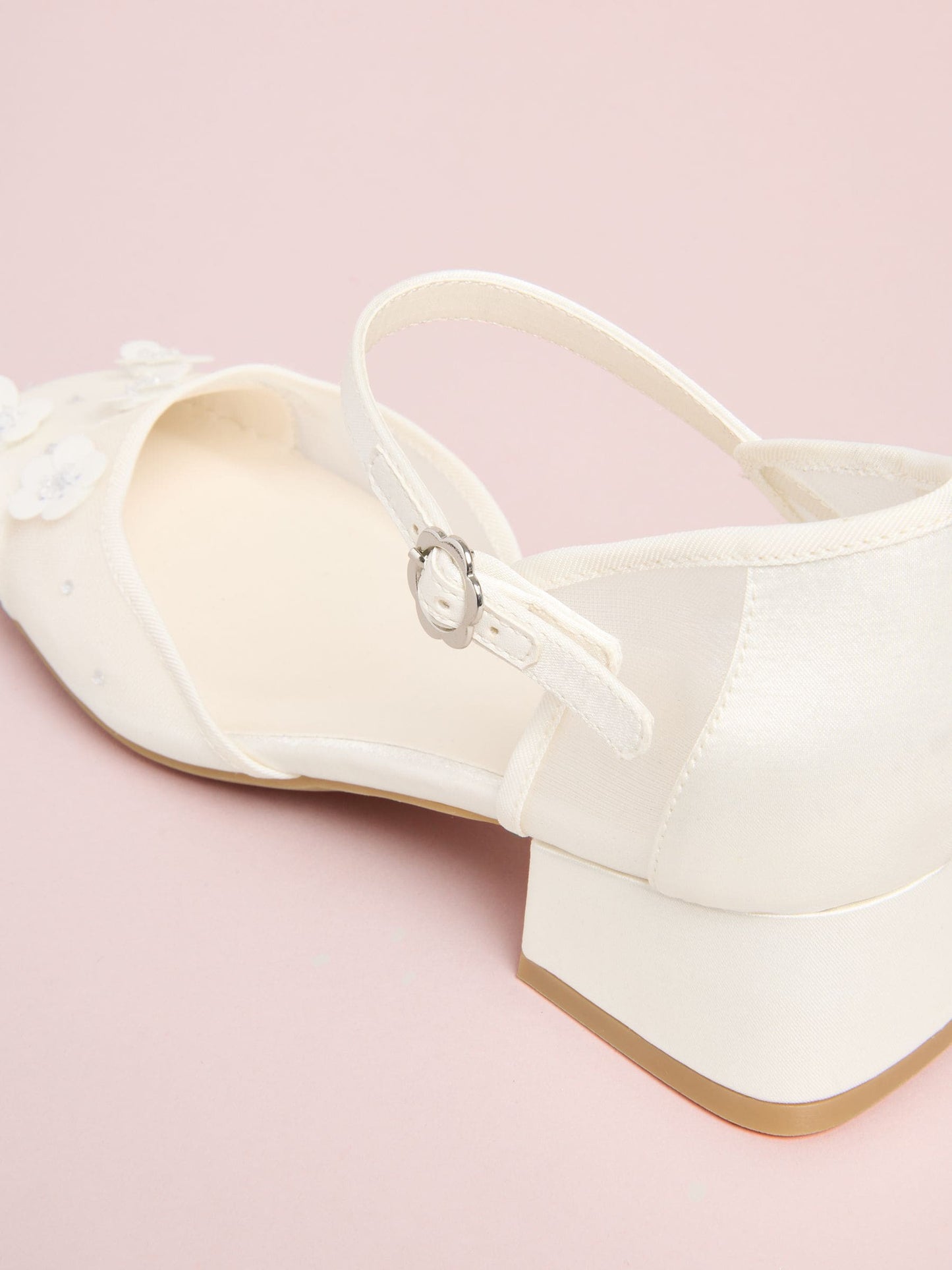Lipsy White Sequin Floral Mesh Occasion Flower Girl Block Heeled Sandals image 3