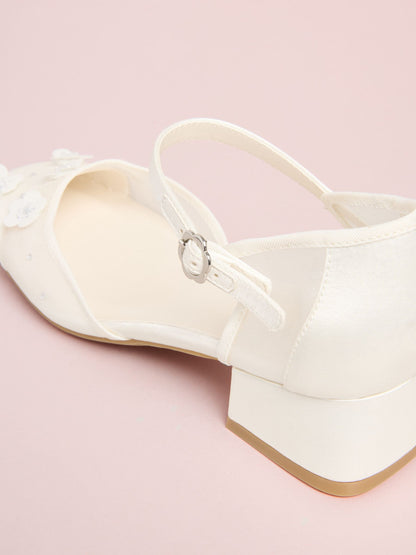 Lipsy White Sequin Floral Mesh Occasion Flower Girl Block Heeled Sandals image 3