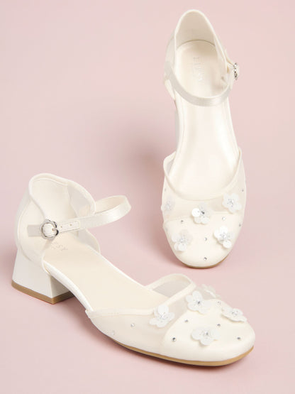 Lipsy White Sequin Floral Mesh Occasion Flower Girl Block Heeled Sandals image 4