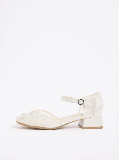 Lipsy White Sequin Floral Mesh Occasion Flower Girl Block Heeled Sandals image 5