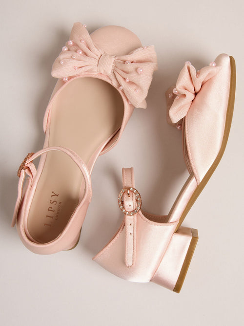 Lipsy Pink Standard Fit (F) Low Block Heel Pearl Bow Occasion Flower Heeled Sandals image 1