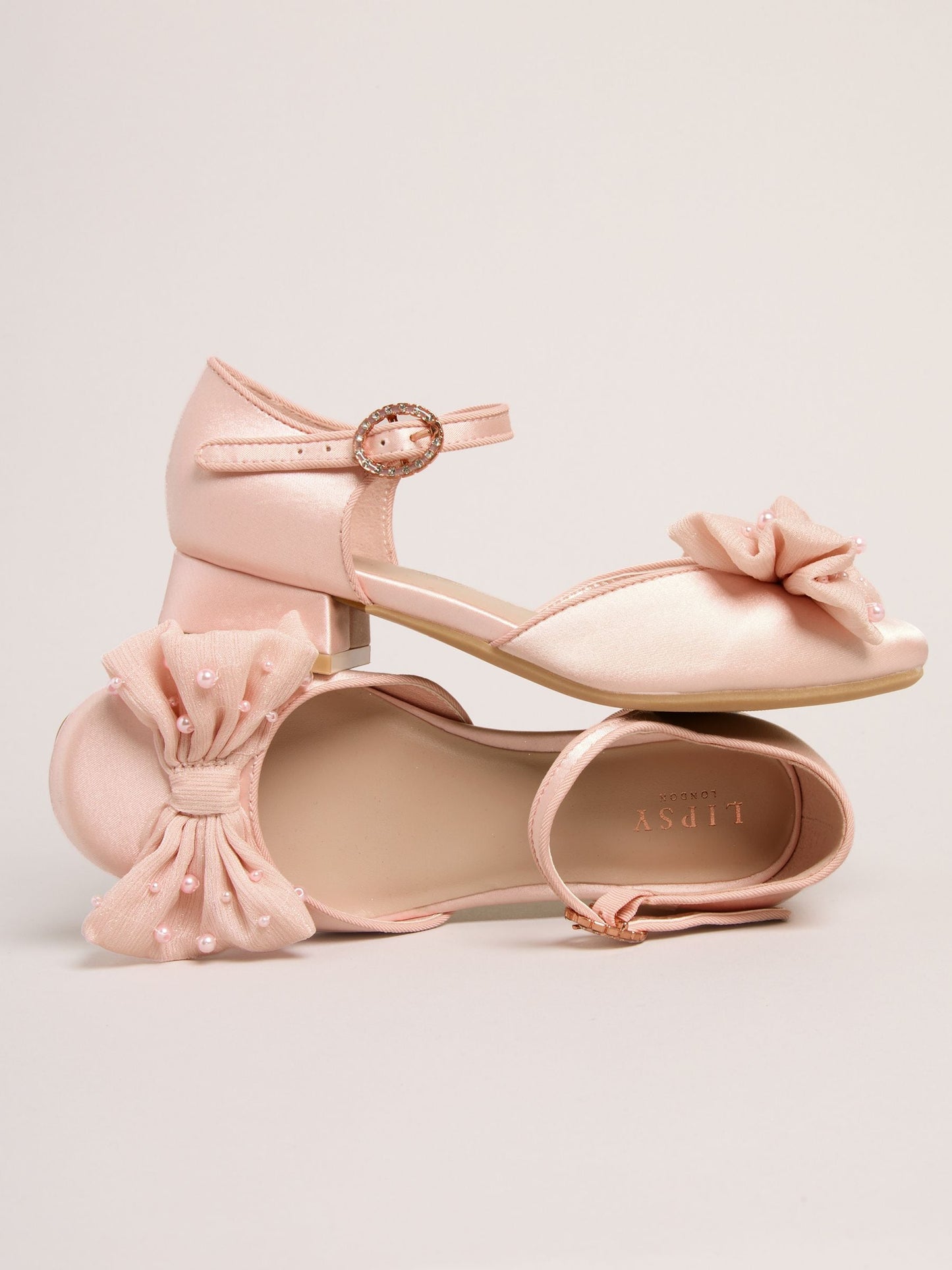 Lipsy Pink Standard Fit (F) Low Block Heel Pearl Bow Occasion Flower Heeled Sandals image 2