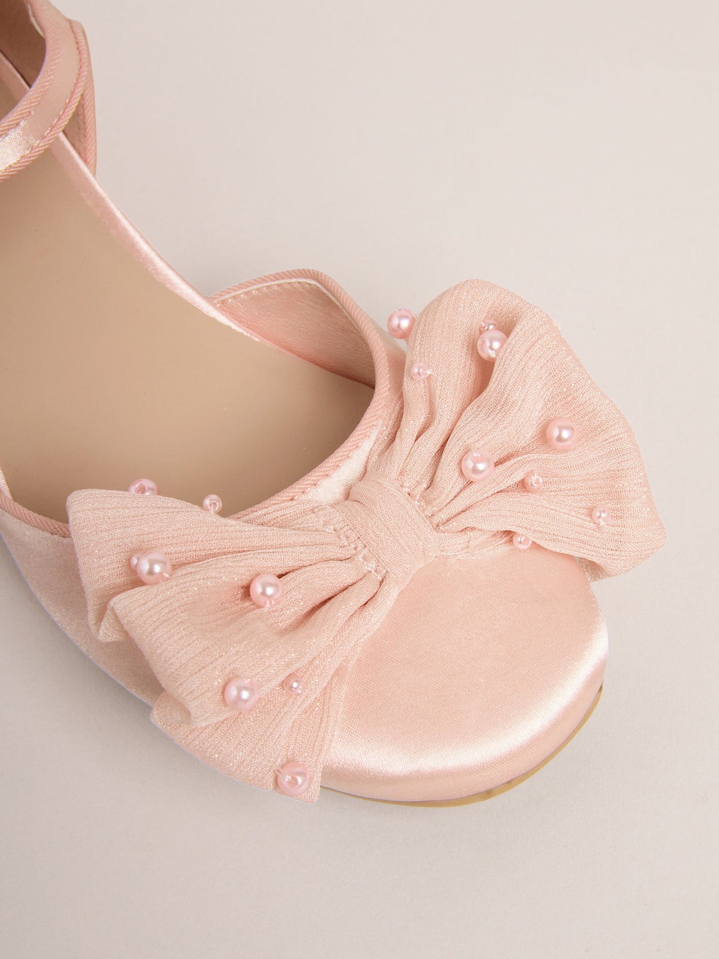 Lipsy Pink Standard Fit (F) Low Block Heel Pearl Bow Occasion Flower Heeled Sandals image 4