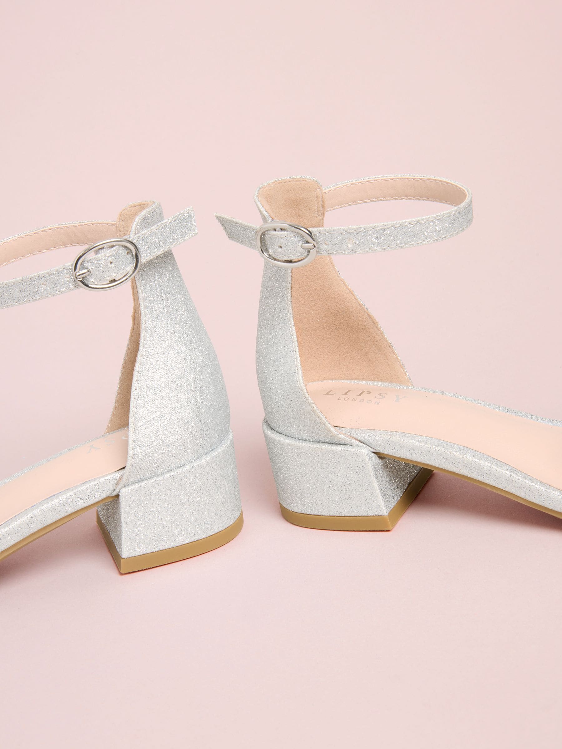 Lipsy Silver Standard Fit (F) Embellished Bow Occasion Flower Girl Block Heeled Sandals image 4