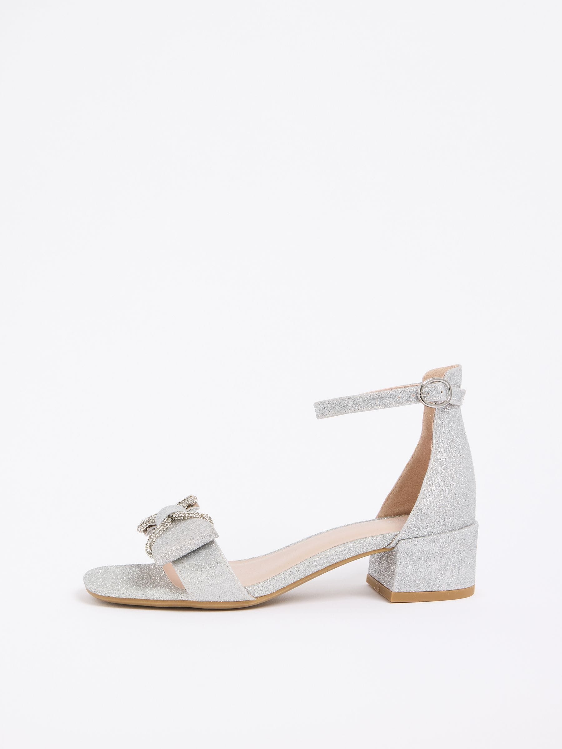 Lipsy Silver Standard Fit (F) Embellished Bow Occasion Flower Girl Block Heeled Sandals image 5